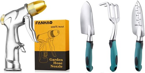 FANHAO Heavy Duty Metal Garden Hose Nozzle - Durable Garden Tools Set for Efficient Watering