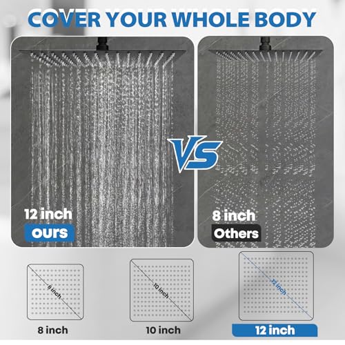 Shower Head,12" High Pressure Rainfall Head with Handheld Dual Spray