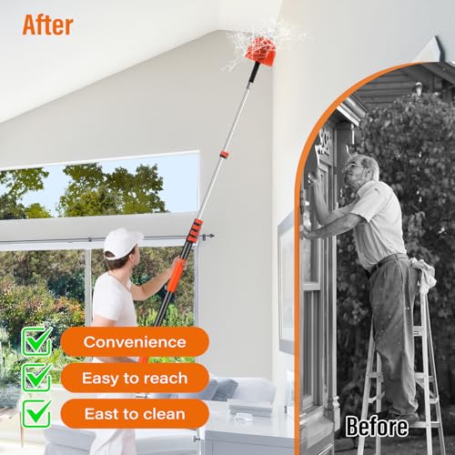 30FT Reach Cobweb Duster with Extension Pole - Spider Web Brush for Cleaning - ACTREY, 24FT