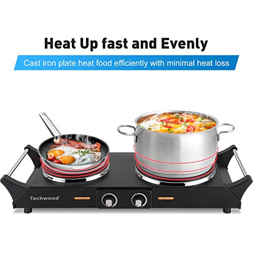 Portable Double Burner Hot Plate 1800W - Adjustable Temp, Stay Cool Handles, Black
