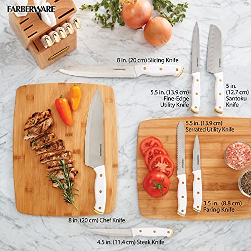 White and Gold 15-Piece Knife Block Set - High-Carbon Stainless Steel Kitchen Knives