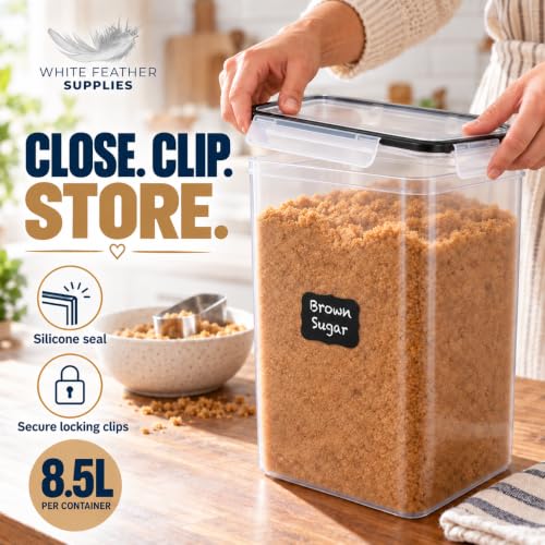 Black 2-Pack Large 8.5L Food Storage Containers with Airtight Lids
