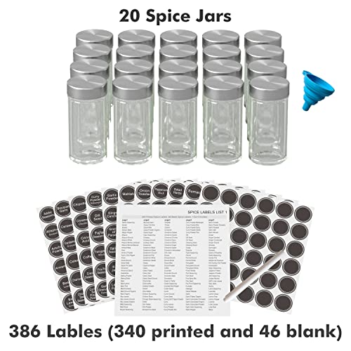 Revolving Spice Rack Set with 20 Jars, Kitchen Tower Organizer for