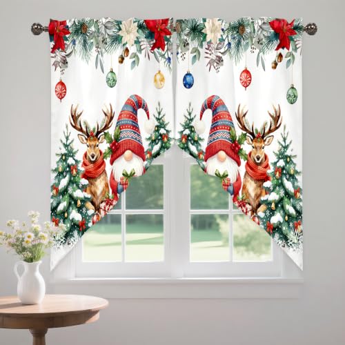 Christmas Snowman Kitchen Valance 28x36 in - 1 Pair, Red