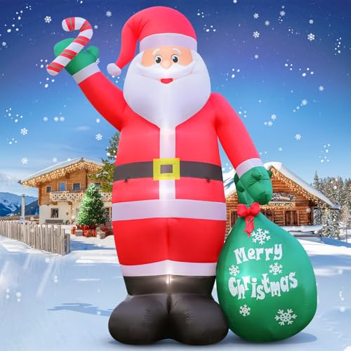 12FT Inflatable Santa Claus with LED Lights, Candy Cane & Gift Bag Yard Decor
