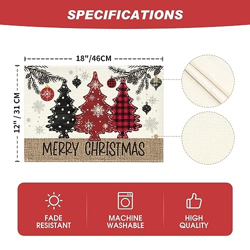 Artoid Mode 12x18 Red Pine Trees Xmas Placemat Set of 2, Christmas Table Decor