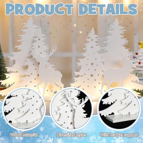 Wooden Christmas Tree and Reindeer Tabletop Decor with Lights - Rustic Holiday Home Decor