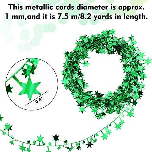 Boao 4 Rolls Christmas Star Wired Garland Xmas Metallic Glitter Star Tinsel Silver Golden Green Red Tinsel Garlands Christmas Tree Party Decorations, 98.4ft