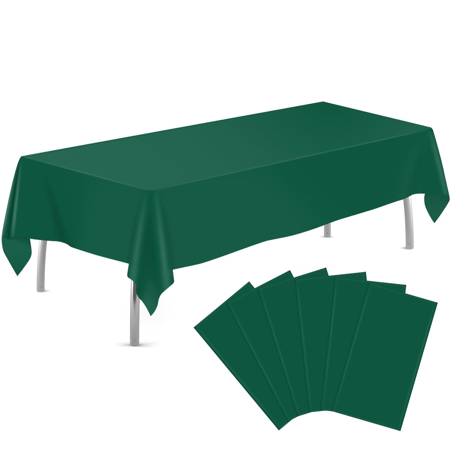tujol Dark Green 6 Pack Plastic Table Cloth 54" x 108", Disposable Tablecloths Rectangle Table Cover, Plastic Tablecloths for Parties