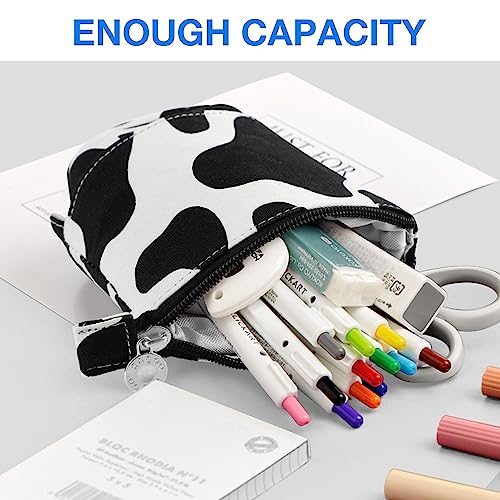 KPX Cow Print Cute Standing Pencil Case for Kids | Pop-Up Canvas Pencil Box & Makeup Pouch