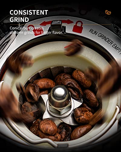 Conical Burr Coffee Grinder - Anti-Static, 48 Settings, Silver by SHARDOR