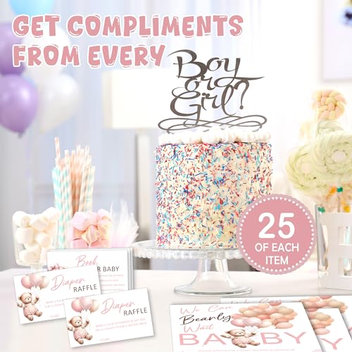 Pink We Can Bearly Wait Baby Shower Invitations Set of 25 with Diaper Raffle Tickets & Envelopes
