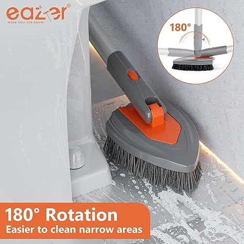 Eazer 4-in-1 Telescopic Bathroom Scrubber with Replaceable Heads — Long Handle Shower & Tub Cleaner