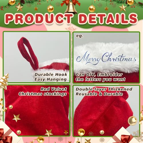LinaGarten 6-Pack 20" Red Plush Christmas Stockings with Fur Cuff – Traditional Large Holiday Decorations
