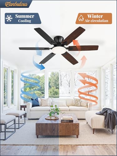 Fanbulous 52 Inch Black Flush Mount Ceiling Fan with Light, Remote & App Control