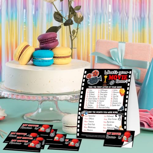 EQIUAG What's Your Movie Name Game - Black, 1 Sign 30 Cards Party Game