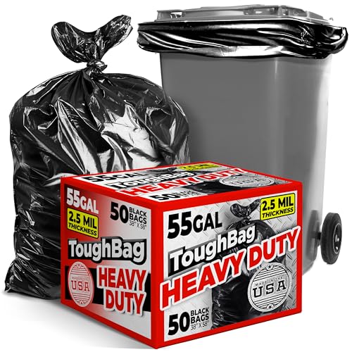 Heavy Duty Trash Bags 55 Gallon Black 50 Count - Tear & Puncture Resistant, 2.5 Mil, Made in USA (Variation: Black / 50 Count)