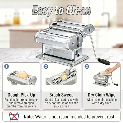 Sailnovo 3-in-1 Pasta Maker with 9-Setting Roller & Cutters - Silver
