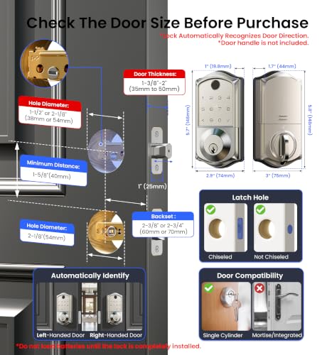 Fingerprint Smart Door Lock with App Control Satin Nickel - Veise VE017