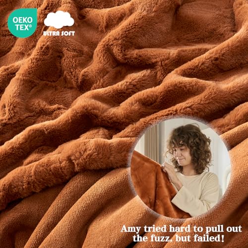 Krifey 60x80in Faux Fur Throw Blanket – Super Soft Plush Bed & Sofa Blanket, Camel