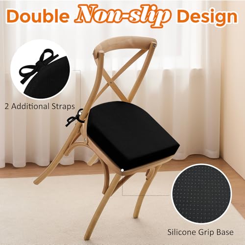Black 6 Pack Memory Foam Chair Cushions for Dining Chairs - Waterproof & Washable