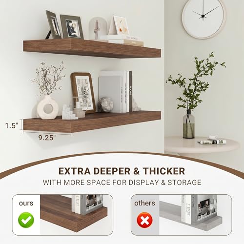 Floating Wall Shelves - Walnut, 48x9.25 Inches, 1 Piece - Modern Wall Storage