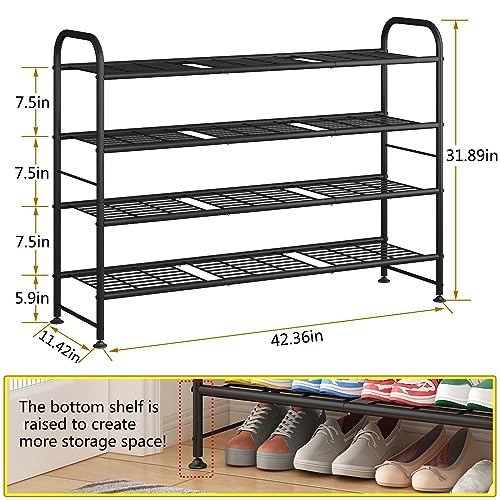 Long Shoe Rack 4-Tier Black Metal Shoe Storage Organizer for Closet Entryway