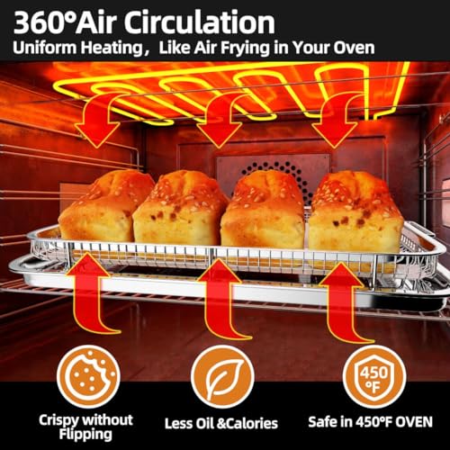 17 Inch Silver Large Oven Air Fryer Basket and Tray Set - Extra Large Capacity