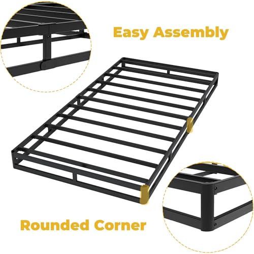 Twin Size Metal Box Spring with Fabric Cover - Heavy Duty Foundation, Easy Assembly, 3000 lbs Capacity