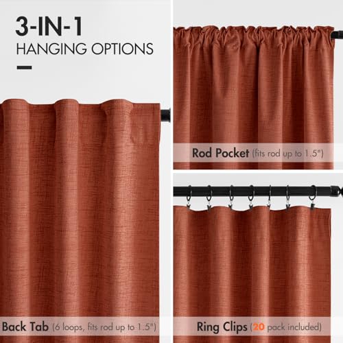MIULEE Blackout Linen Curtains 2 Panels Terracotta 52W x 84L Inch Fall