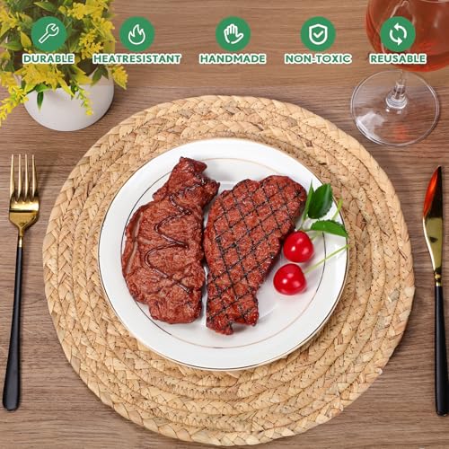 Foldtier 40 Pcs Round Woven Placemats Set - 11.8 Inch Natural Water Hyacinth