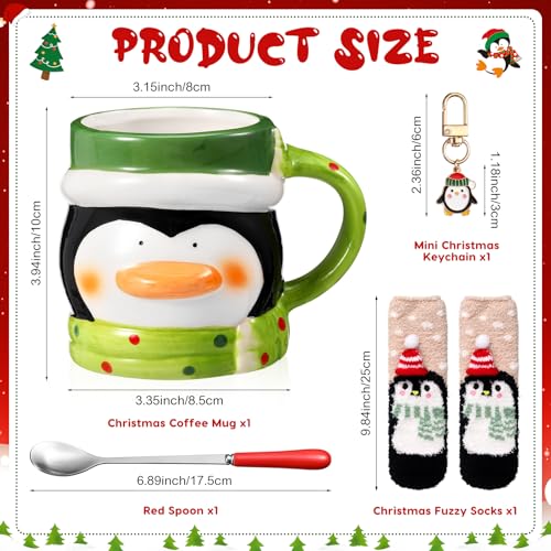 Sliner Penguin Christmas Mug Gift Set with Spoon, Socks & Keychain - Holiday Coffee Cup