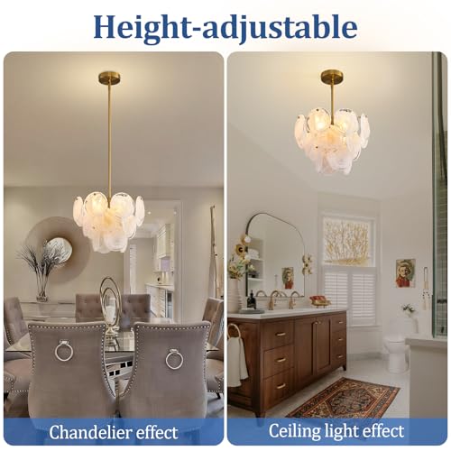 Giawosth Modern Gold Glass Chandelier 13.8 Inch 4-Light Crystal Ceiling Pendant