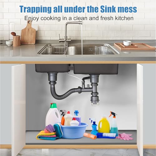 BeesVo Waterproof Silicone Under Sink Mat 40x19 Inches for Kitchen & Bathroom Cabinets, Grey