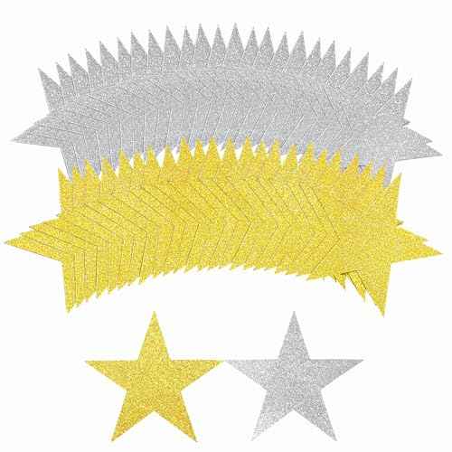 108 Pcs Glitter Stars Cutouts 6 Inch Cardboard Stars Cut-Outs Wall Decor for Christmas Birthday Graduation Classroom Bulletin Board Party Supplies (Gold, Silver)
