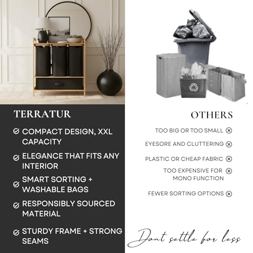 Black 4-Section Bamboo Recycling Bin for Kitchen & Office – Dual Trash & Recycle Organizer