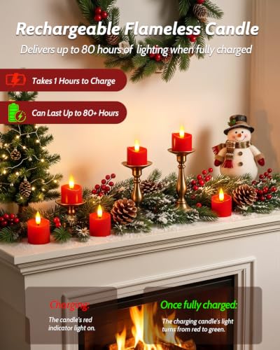 NVJGROP 12 Pack Red Rechargeable Flameless Candles with Remote Timer