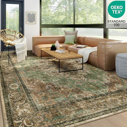Sage Green 8x10 Area Rug - Non-Slip Floral Living Room & Bedroom Carpet