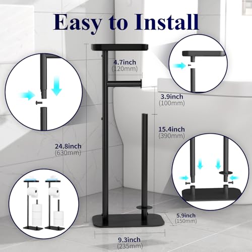 Kitsure Black Metal Free Standing Toilet Paper Holder Set - Medium, 2 Pack