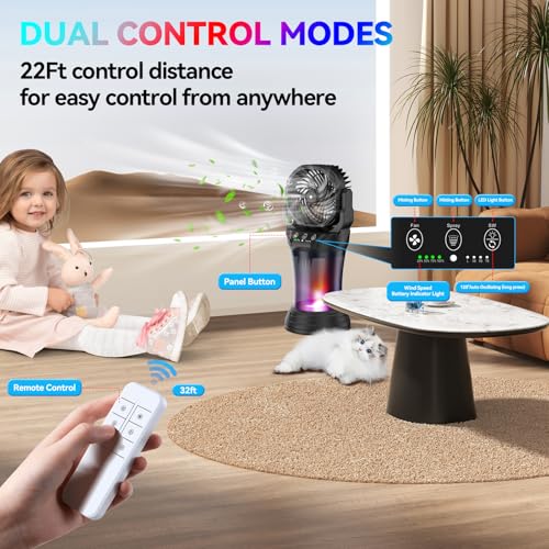 Wilody Black Misting Fan Portable Camping Fan with Remote & RGB Light