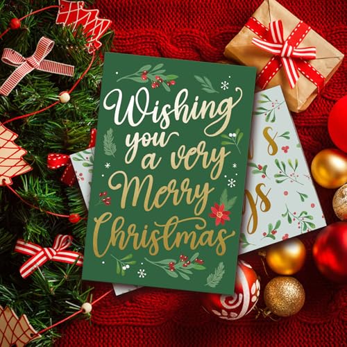 Spercy 24 Pack Gold Foil Christmas Greeting Cards with Envelopes & Stickers, Holiday Season Bulk Set, 6 Designs