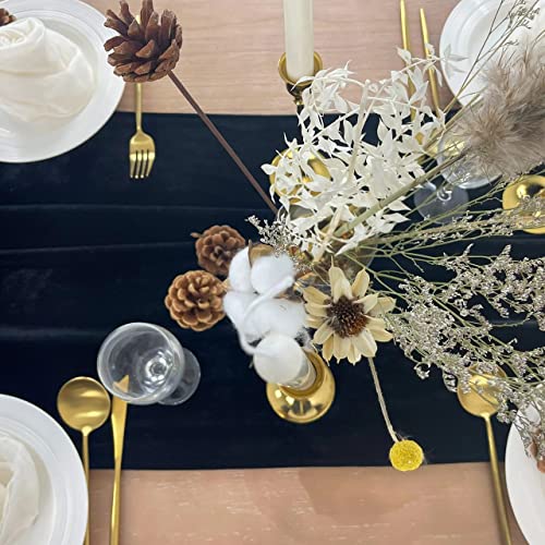 BTF Home Velvet Table Runner 5 Pack 20 x 120 in Black - Luxurious Wedding Banquet Linen