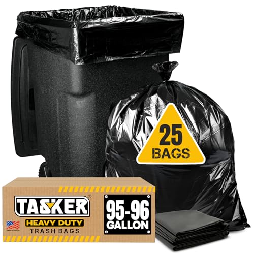 25 Pack Heavy Duty 95-96 Gallon Trash Bags Extra Large Garbage Liners with Ties