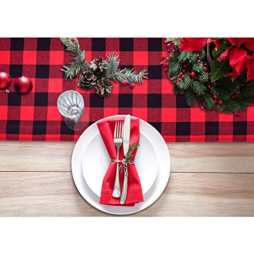 Senneny Red and Black Buffalo Check Cotton Table Runner 14 x 90 Inch - Holiday Christmas Decor