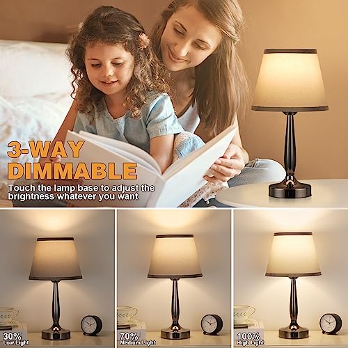 Gray Touch Table Lamp with USB-C Port for Bedroom - Small Bedside Light