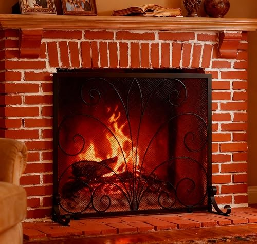 Fire Beauty Wrought Iron Fireplace Screen 37.8"L x 30.7"H Single Panel Spark Guard for Indoor Fireplace