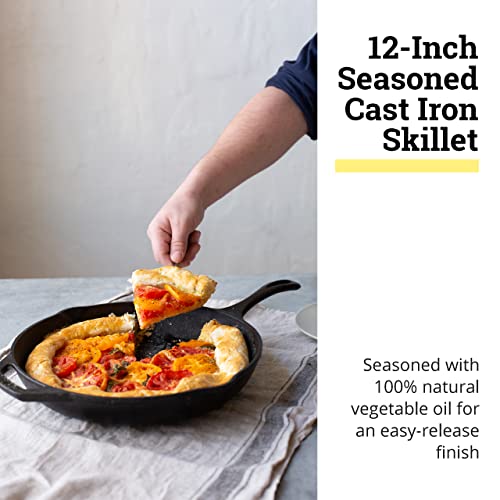 Lodge 12 Inch Pre-Seasoned Cast Iron Skillet with Ergonomic Handles - Perfect Sear, Pack of 1