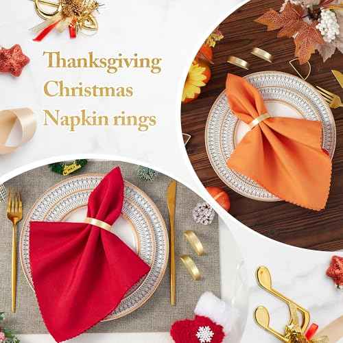 10Pcs Metal Gold Napkin Rings Set, Stainless Steel Metal Gold Napkin Holder, Fall Thanksgiving Christmas Easter Napkins Rings for Table Decor Wedding, Banquet, Party