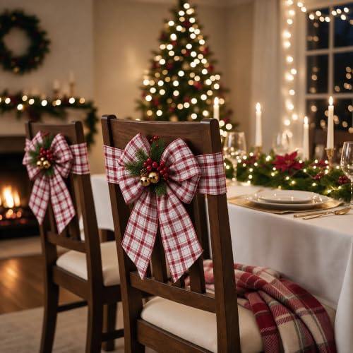 VATIN Red White Gingham Wired Ribbon 4" x 10yd - Christmas Tree & Gift Ribbon - White & Dark Red