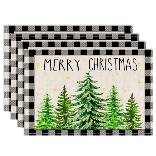Black Buffalo Grid Christmas Placemats Set of 4 12x18 Inches Rectangular - Holiday Table Decor